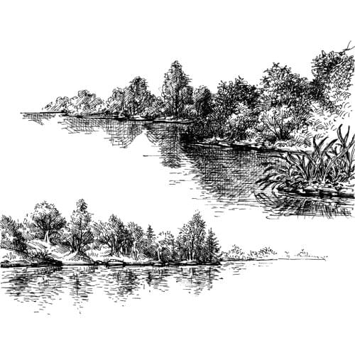 AZSG Lake / Tree Scenery Clear Stamps For DIY Scrapbooking Decorative Card Making Crafts Fun Decoration Supplies 10*15cm