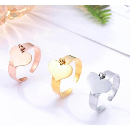 Adjustable Stainless Steel Heart Charms Ring Gold Color Open Ring For Women Fashion mujer Joyas Finger Gift Dropshipping