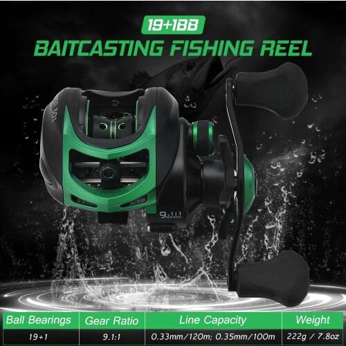 Lightweight High Speed 9.1:1 Gear Ratio Baitcast Fishing Reel 19+1 Ball Bearings Baitcasting Fishing Reel Baitcaster Tackle