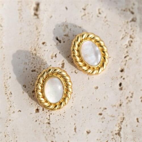 UBESTNICE Real S925 Neddles Mother of Pearls Ins Stud Earrings For Women Fine Jewelry Elegant Vintage 18K Gold Filled Ear Clip