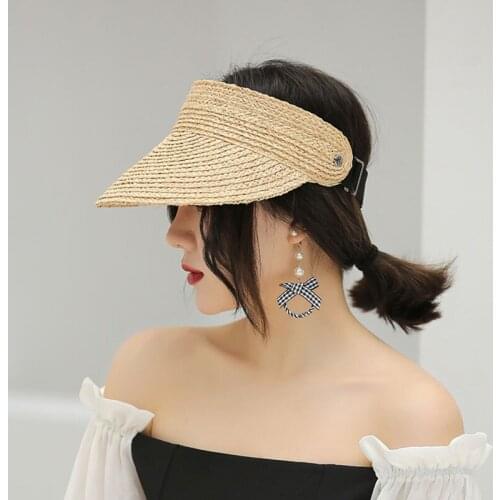 New Summer Sun Visor Hat Women Wide Brim 100% Raffia Foldable Straw Hats Holiday Beach Cap Protection UV Sun Hat Wholesale