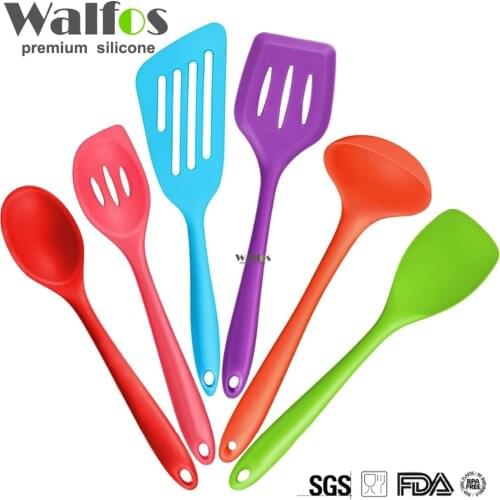 WALFOS Silicone Kitchen Utensils,6 Piece Cooking Utensil Set Spatula,Spoon Ladle,Spaghetti Server, Slotted Turner. Cooking Tools