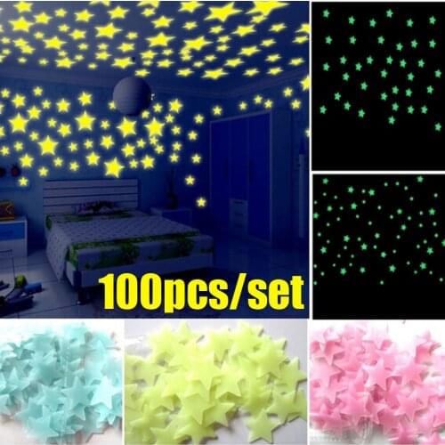 100pcs/set Luminous stickers Home deco kids children bedroom Stars wallpaper Wall Stickers Decal Fluorescent stars Sticker