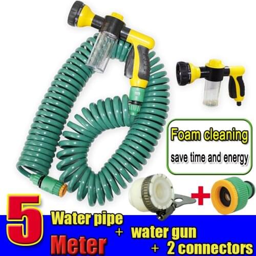 5 meters Car Spring telescopic hose garden watering flower wash balcony car wash gun With cleaning box