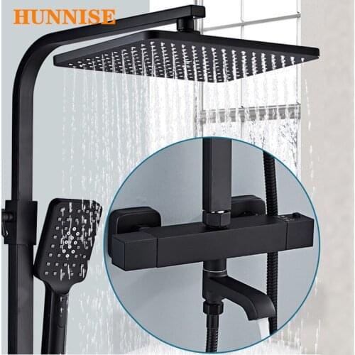 Thermostatic Shower Set SPA Bathroom Fixture 12 Inch Bath Shower Head Brass Bathtub Mixer Faucets Black Bronze Shower Set