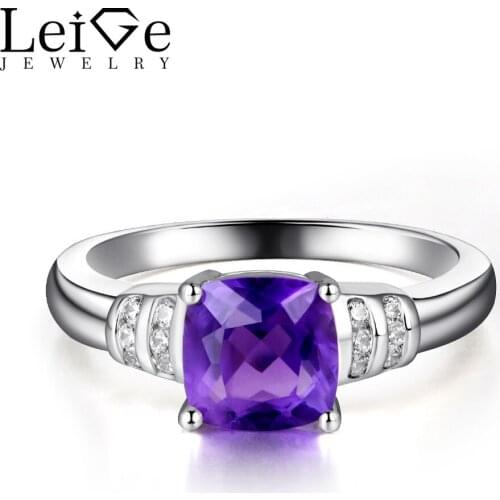Leige Jewelry Purple Amethyst Ring Cushion Cut Wedding Engagement Gemstone Rings for Women 925 Sterling Silver Fine Jewelry