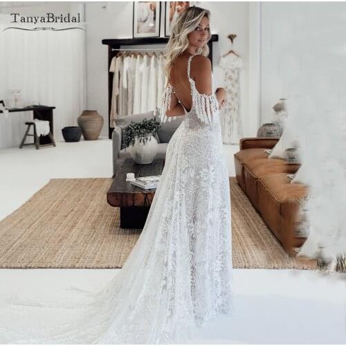 Unique Lace Wedding Dresses With Tassel Bohemian Elegant Bridal Gowns 2020 Chic Vestido de noivas DW364
