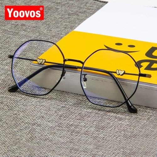 Yoovos 2021 Glasses Women/men Round Blue Light Glasses Frame Metal Irregular Eyeglasses Luxury Alloy Polygon Computer Glasses