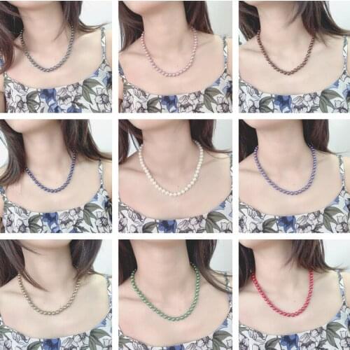 Bohemia Style Simulated Pearl Chain Necklace for Women Statement Glass Pearls Collars Short Necklaces Jewelry Gifts 18inch A621