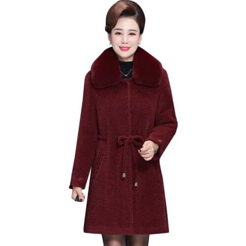 Middle-aged Women Coat Ladies Fashion Windbreaker Jacket Mid-Long Faux Mink Woolen Coat Warm Autumn Winter Jacket Overcoat A1022