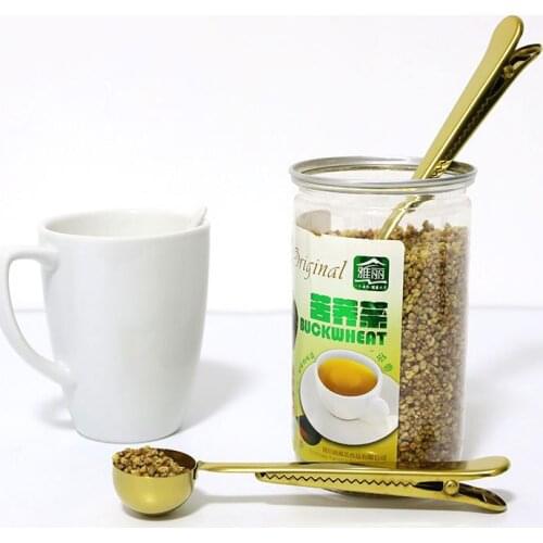 Golden Two-in-one Coffee Holder Spoon Stainless Steel Measuring Spoons Milk Powder Measure Spoon Metal Kitchen Tools Accessories
