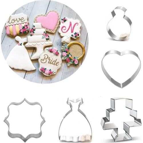 1pcs Wedding Dress Ring Heart Stainless Steel Cookie Cutter Metal Biscuit Mold Fondant Cake Decor Tool Craft Baking Pastry Shop