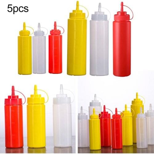 5pcs Squeeze Bottles Polyvinyl Chloride 24oz Squeeze Bottles With Cover Condiment Dispenser For Ketchup BBQ Oil
