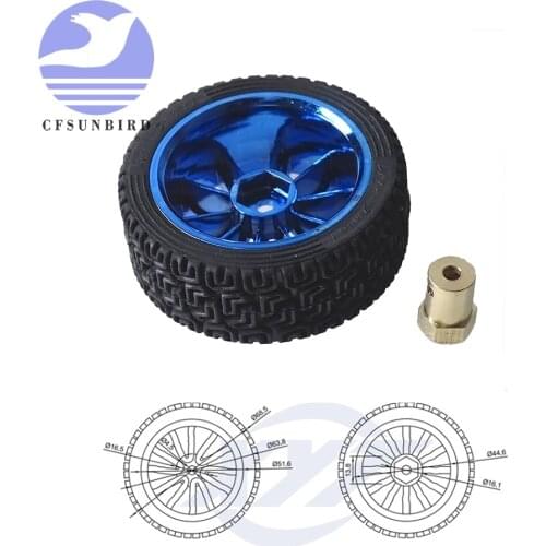65mm Rubber Wheel RC Model Tire Lengthen Copper Coupling Hex Connection For Arduino DIY Smart Car Chassis