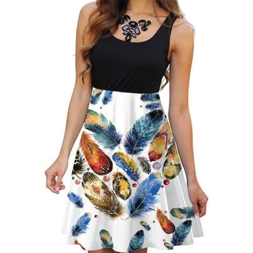 80% Dropshipping!!Summer Dress Floral 3D Printing Vest Style Sleeveless Round Neck Tight Waist Dress for Work