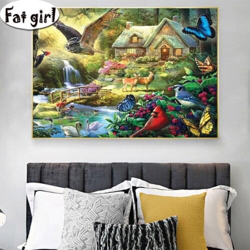 Forest cabin Diamond Painting Full Square Owl butterfly Diamond Embroidery Sale animal Home Decor Gift Cross Stitch Kits