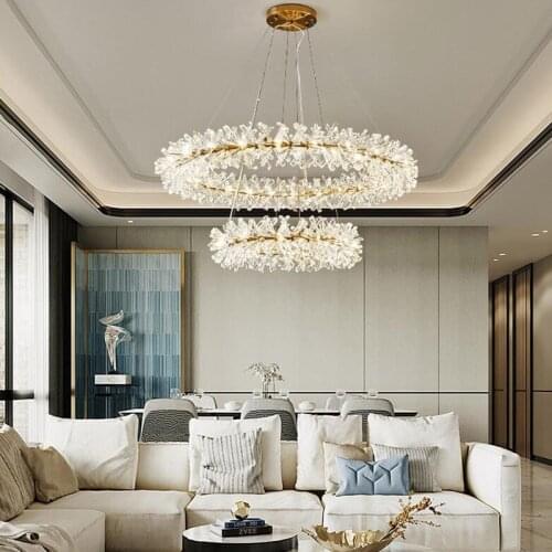 Artpad Nordic Led Light Chandelier for Living Room Crystal Round Chandelier Lighting Adjustable Luxury Indoor Lights