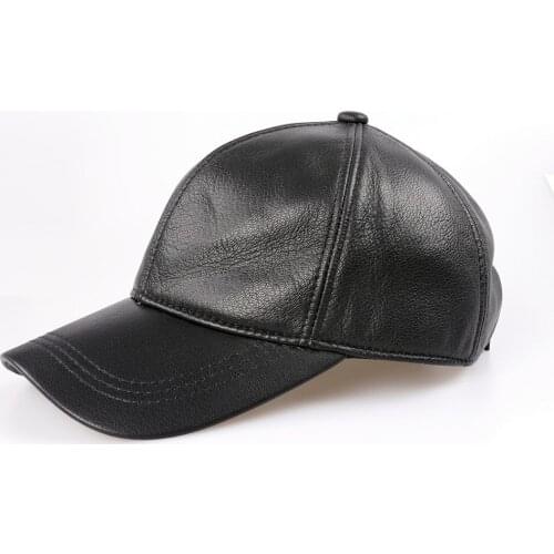 Genuine Leather Baseball Cap Men Black Cowhide Hat Snapback Male Adjustable Autumn Winter Real Leather Peaked Hats