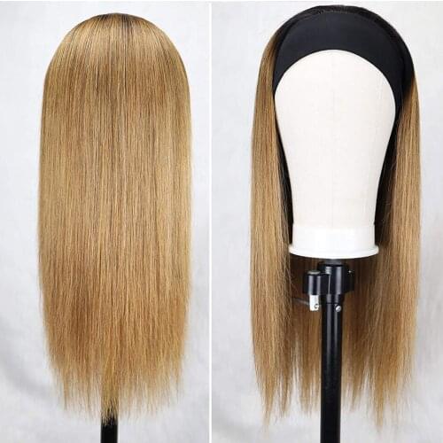 BLG Ombre Headband Human Hair Wigs Headband Half Human Hair Wigs Ombre Blonde Remy Hair Half Wig For Black Women
