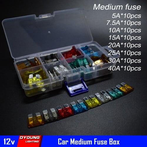 Fuse Box Medium Size 12V Auto Chip Assorted Type 10Pcs Each 5A 7.5A 10A 15A 20A 25A 30A 40AMP For Ford Focus