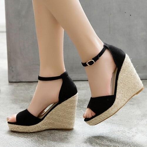 Summer Woman Sandals 2020 Sexy Boho Ankle Strap Women flat Wedge Heels Shoes Fish Mouth Platform High Heel Beach Sandals femme