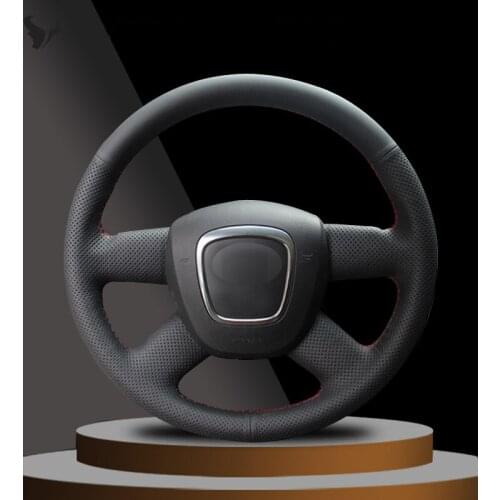Black Artificial Leather Car Steering Wheel Cover for Audi Old A4 B7 B8 A6 C6 2004-2011 Q5 2008-2012 Q7 2005-2011 2006 2007 09 1