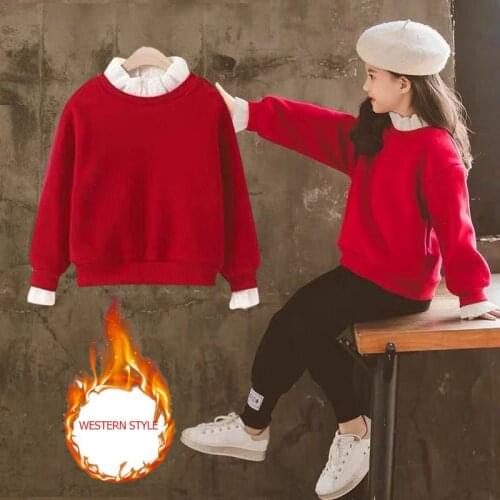 Girls Kids Sweater Autumn Velvet Thick Spring Winter Tops Clothes Toddlers Cotton Sweatshirt Casual Children for 6 8 10 12 Years