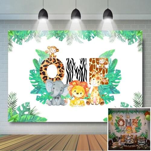 Safari Animal Theme Backdrops Jungle 1st Birthday Background for Lion Elephant Monkey Boy First Birthday Party Banner Decor