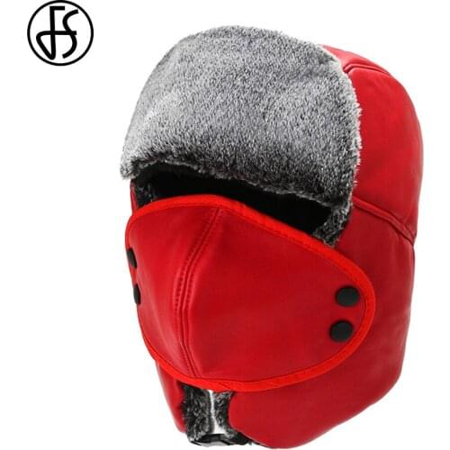 FS 2020 Fashion Warm Winter Bomber Hats For Women Men Windproof Neck Ear Protection Hood Hat With Mouth Mask Thicken Cycling Cap