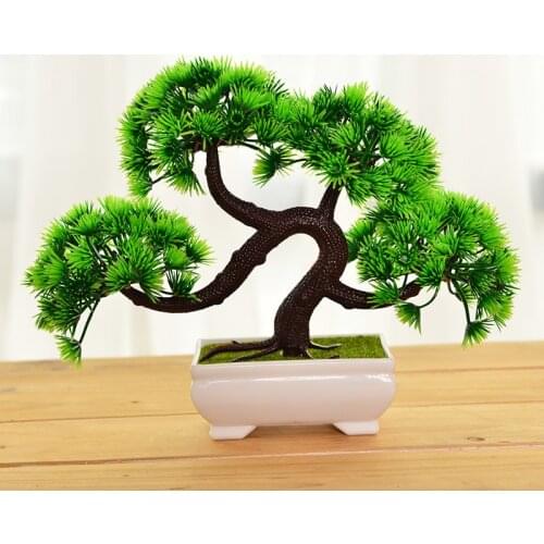 Artificial Flowers Bonsai Fake Green Pot Welcoming Pine Bonsai Simulation Artificial Potted Plant Ornament Home Hotel Decor