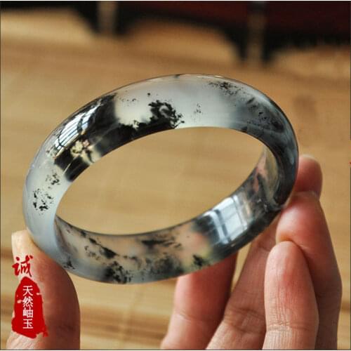Chinese Natural Ink Color Hand-carved Wide Bar Jade Bracelet Fashion Boutique Jewelry Women Ice Color Jewelry Accessory Gift