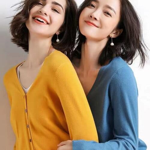 Sweater Jacket Womens autumn 2020 new knitwear large candy color versatile new V-neck cardigan