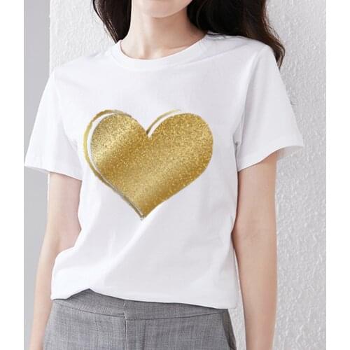 Summer Womens Personalized Fashion T-shirt Ladies Casual Gold Love VOGUE Printed Top Polyester Comfortable O-neck Short Sleeve