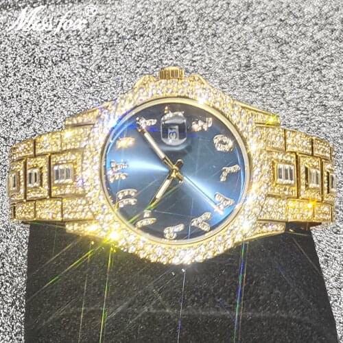Watch Mens MISSFOX Full Diamond Hiphop Ins Hot 2021 Male Quartz Watches Calendar Luxury Iced Out Bling Waterproof Jewelry Clock