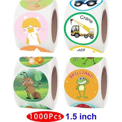 1.5’’ 1000pcs Cute Aesthetic Children Kids Car Cat Sticker Anime Teacher Supply Girl Post Scrapbook Thank You Scratch Off Label