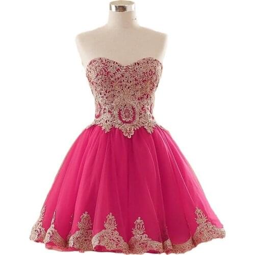 New Arrival Sweetheart Short/Mini Homecoming Dresses 2021 For Graduation Gold Appliques Special Occasion Party Gowns Lace-up