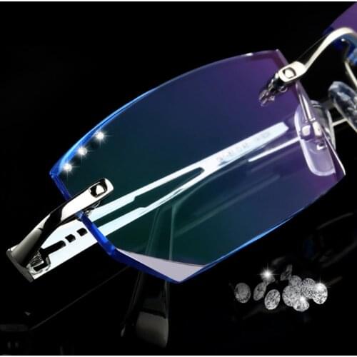 Rhinestone Eyeglass Frames Titanium Men Prescription Glasses Ti High Clear Lens for Myopic/Presbyopic Computer Spectacles 652