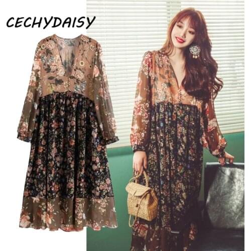 Floral Print Women Dress Summer Clothes Sexy v Neck Loose Casual Free Size Elegant Vacation Boho Beach Party Dresses Traf longue