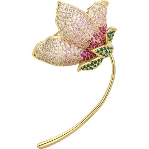 Luxury AAA+ Zircon Crystal Flower Brooches For Women Dress Scarf Brooch Pins Jewelry Accessories Weddings Banquet Brooch Pin