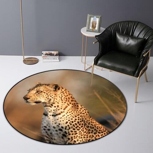 Leopard Rug Round For Living Room 3D Animal Printed Floor Mat Bathroom Rug Sponge Soft Bedroom Rug Decoration Children Room Mat