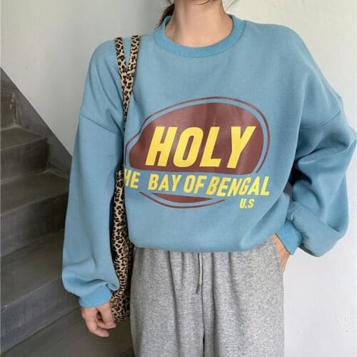 Autumn Winter Sweatshirt Women Streetwear Long Sleeve Kawaii Letter Print Casual Fashion Tops Plus Size Oversized