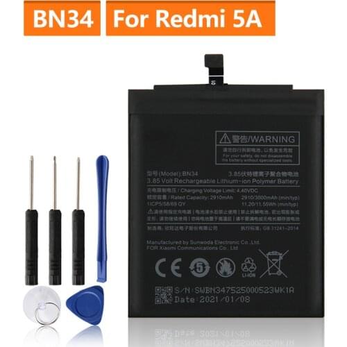 Original Replacement Battery For Xiaomi Mi Redmi 5A Redrice 5A BN34 Genuine Phone Battery 3000mAh