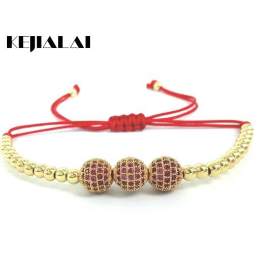 Brand New Bracelets,8mm Micro Pave Fuchsia CZ Beads & 4mm Round Copper Beads Braiding Macrame Bracelet for Men and Women Gift