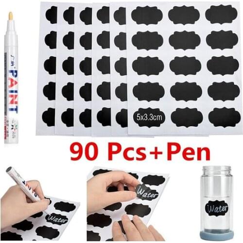 90pcs&one Pen 5x3.3cm Erasable Blackboard Sticker Craft Kitchen Jars Organizer Labels Chalkboard Chalk Board Sticker Black Board