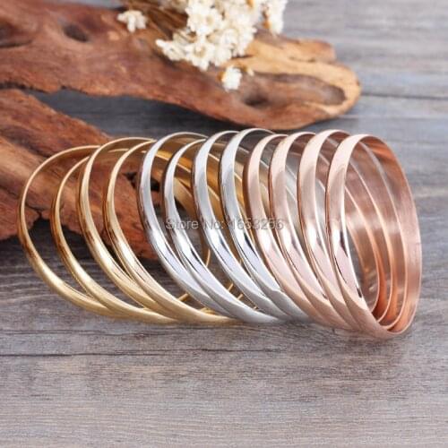 Heavy 106g 12pcs/ set Lovely Baby Kids Gifts Stainless Steel Gold/ Rose Gold Cuff Bracelet Bangle Bling 3.8mm*55mm