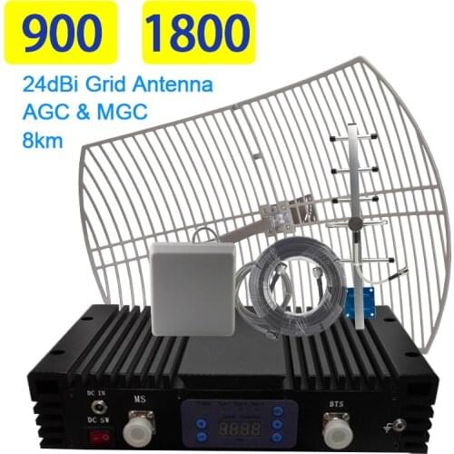 75dB Gain Adjustable Gain Mobile Network Signal Booster 4g Repeater 22dBi Gain Grid Antenna Repeater 2g 3g 4g GSM900 LTE1800