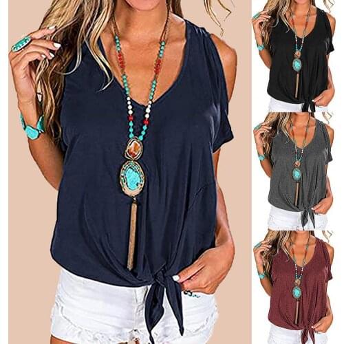 Summer New Women Blouse Sexy V-neck T-shirt Solid Color Off Shoulder Short-Sleeved Shirts 2021 Summer Casual Loose Top Blusas