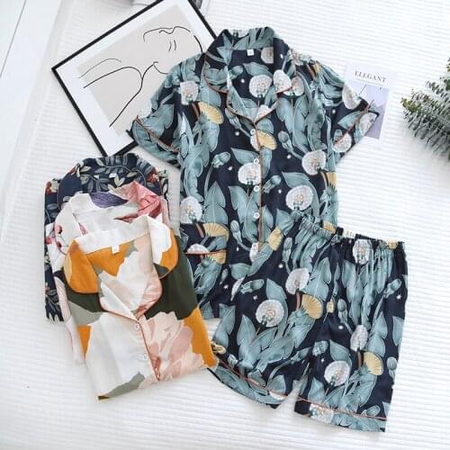 Daeyard Viscose Women Pajamas Casual Turn-down Collar Short Sleeve Sleepwear Printed Summer Pyjama Shorts Female Homewear