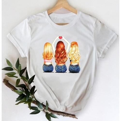 T-shirts Women 2021 Trend Elegant Cartoon Sister Friends Clothing 90s Clothes Stylish Tshirt Top Lady Print Sexy Tee T-Shirt