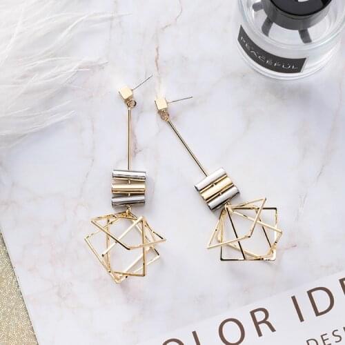 2019 hot fashion jewelry geometric design hollow earrings long metal copper earrings for Girls gift for woman